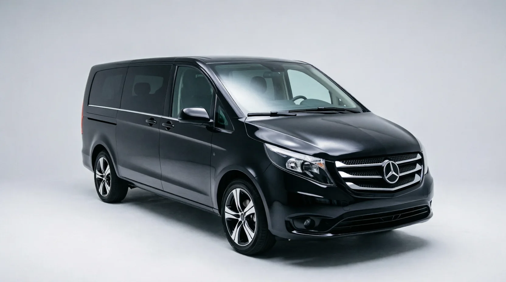 Mercedes V Class negra vista desde el frontal derecho para transfer privado en Alicante